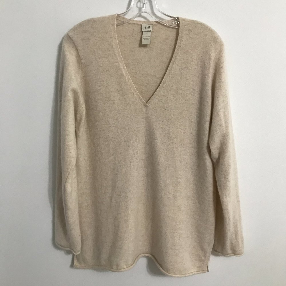 J. Jill 100% Cashmere V-Neck Sweater in Beige